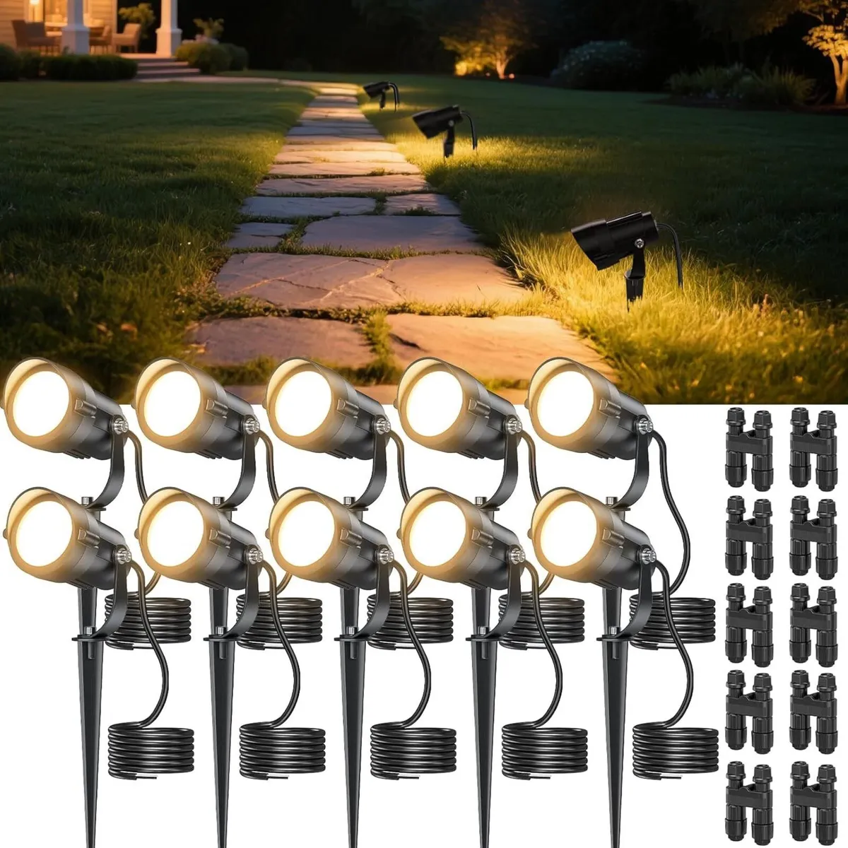 10pcs 12W Low Voltage Garden Lights with Wire - Image 1
