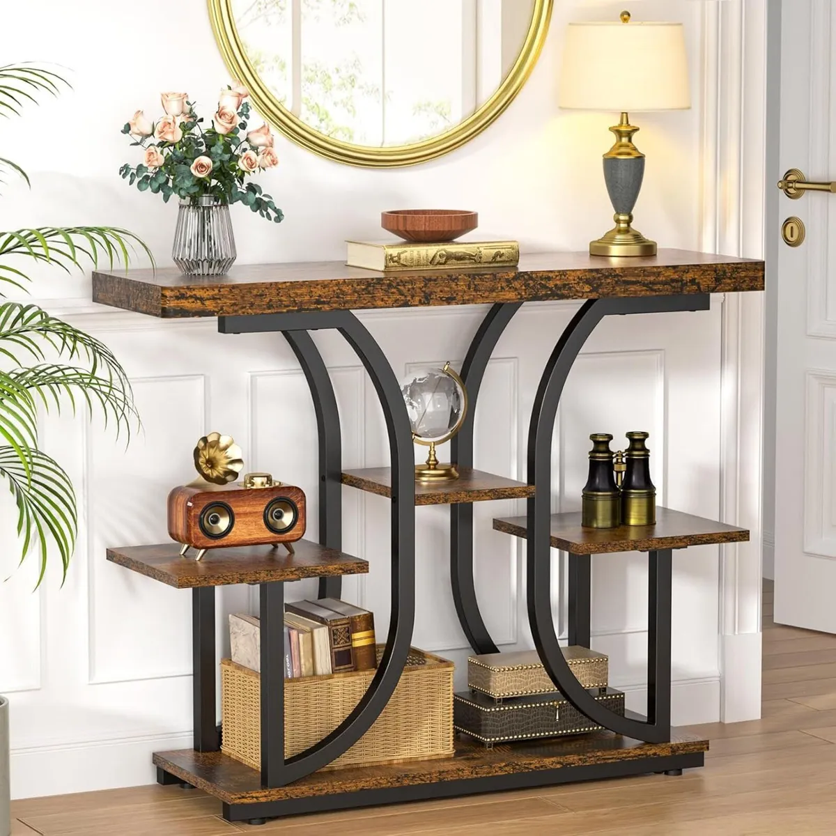 Console Table 37'' Hallway Behind Sofa with Curved - Image 1