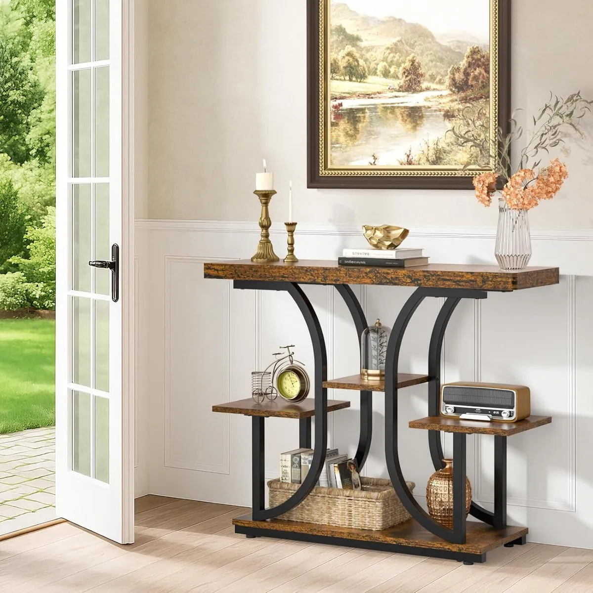 Console Table 37'' Hallway Behind Sofa with Curved - Image 3