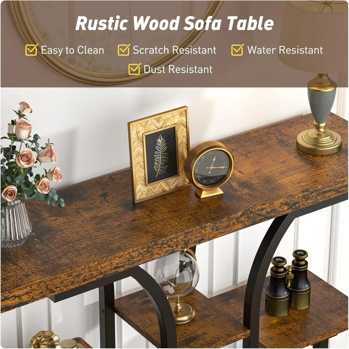 Console Table 37'' Hallway Behind Sofa with Curved - Image 4