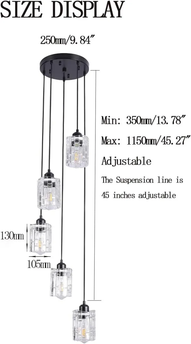 5-Light Long Crystal Pendant Chandelier for High - Image 2