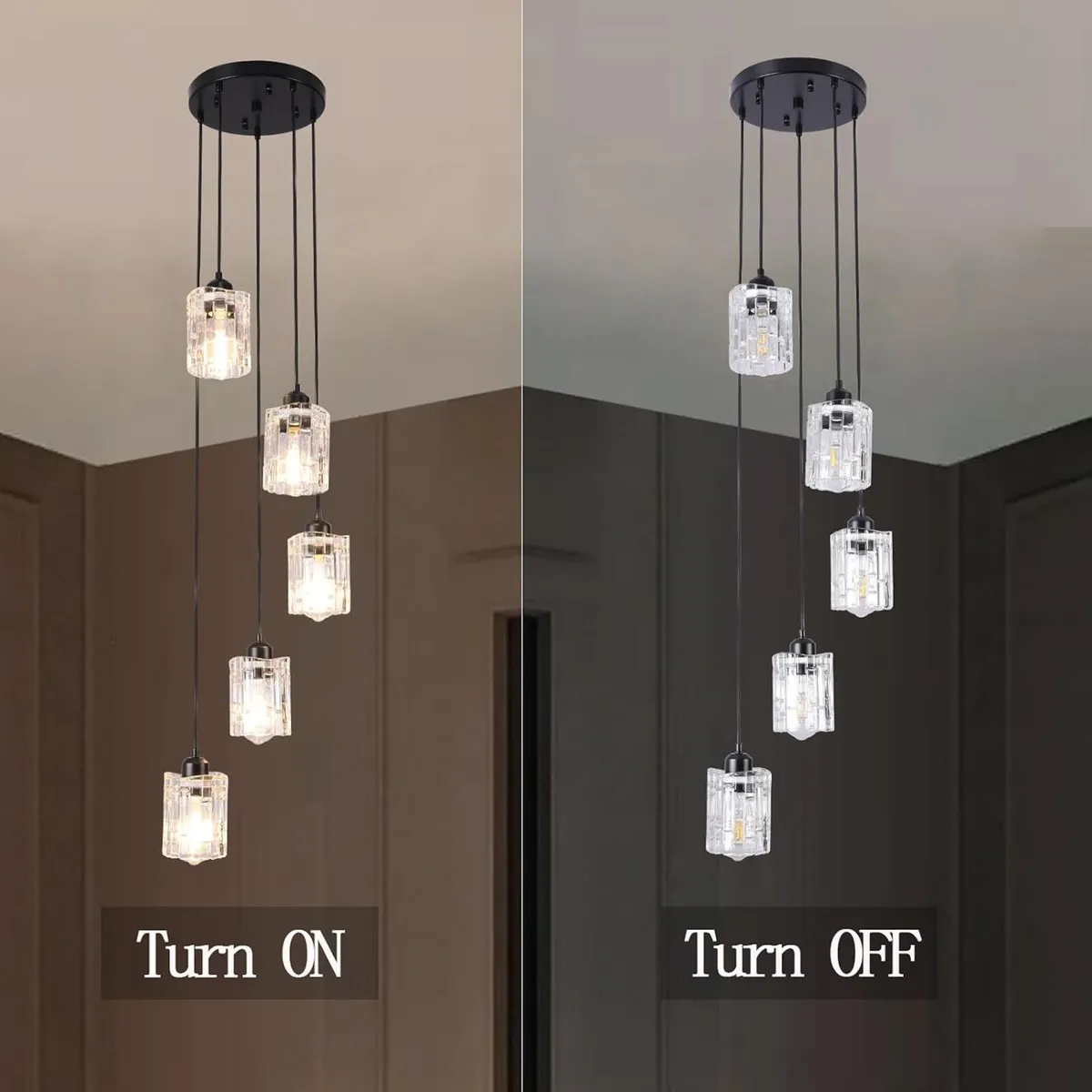 5-Light Long Crystal Pendant Chandelier for High - Image 4