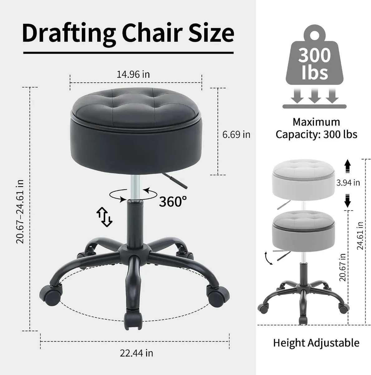 Rolling Stools with Wheels Ergonomic Stool Storage - Image 2