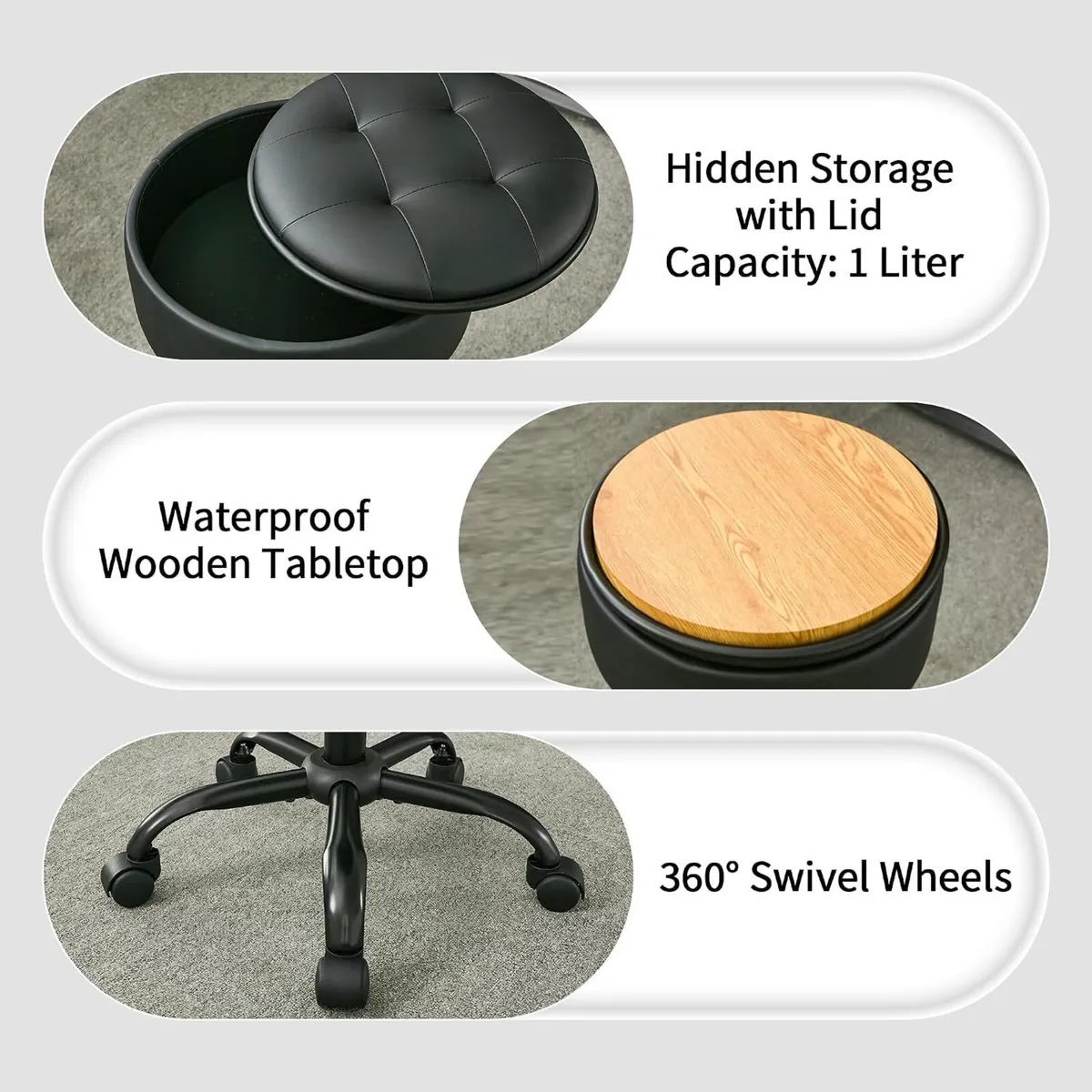 Rolling Stools with Wheels Ergonomic Stool Storage - Image 3