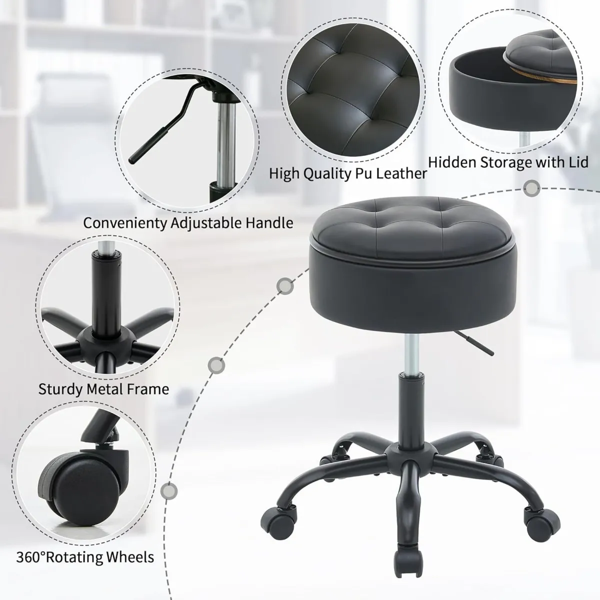 Rolling Stools with Wheels Ergonomic Stool Storage - Image 4