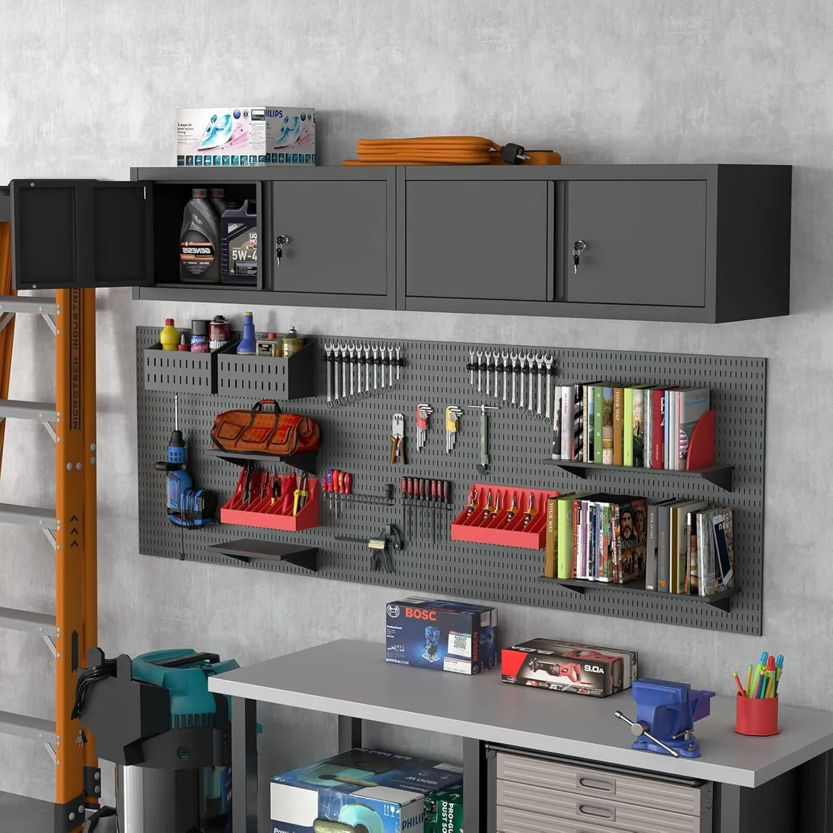 Garage Locking Cabinet 13” H Storage Wall Mounted - Image 2