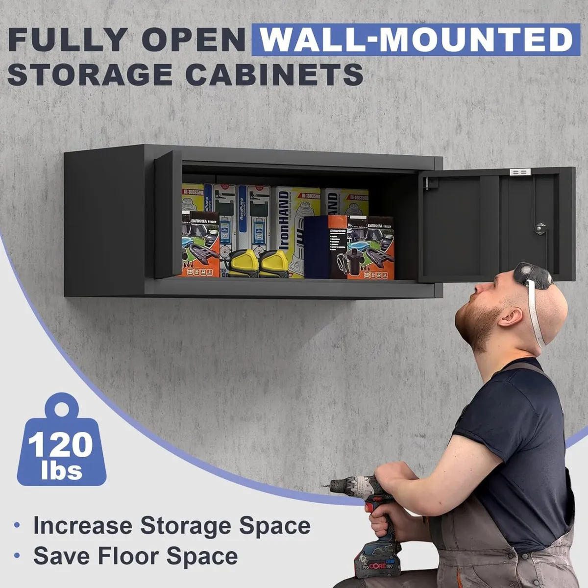 Garage Locking Cabinet 13” H Storage Wall Mounted - Image 4