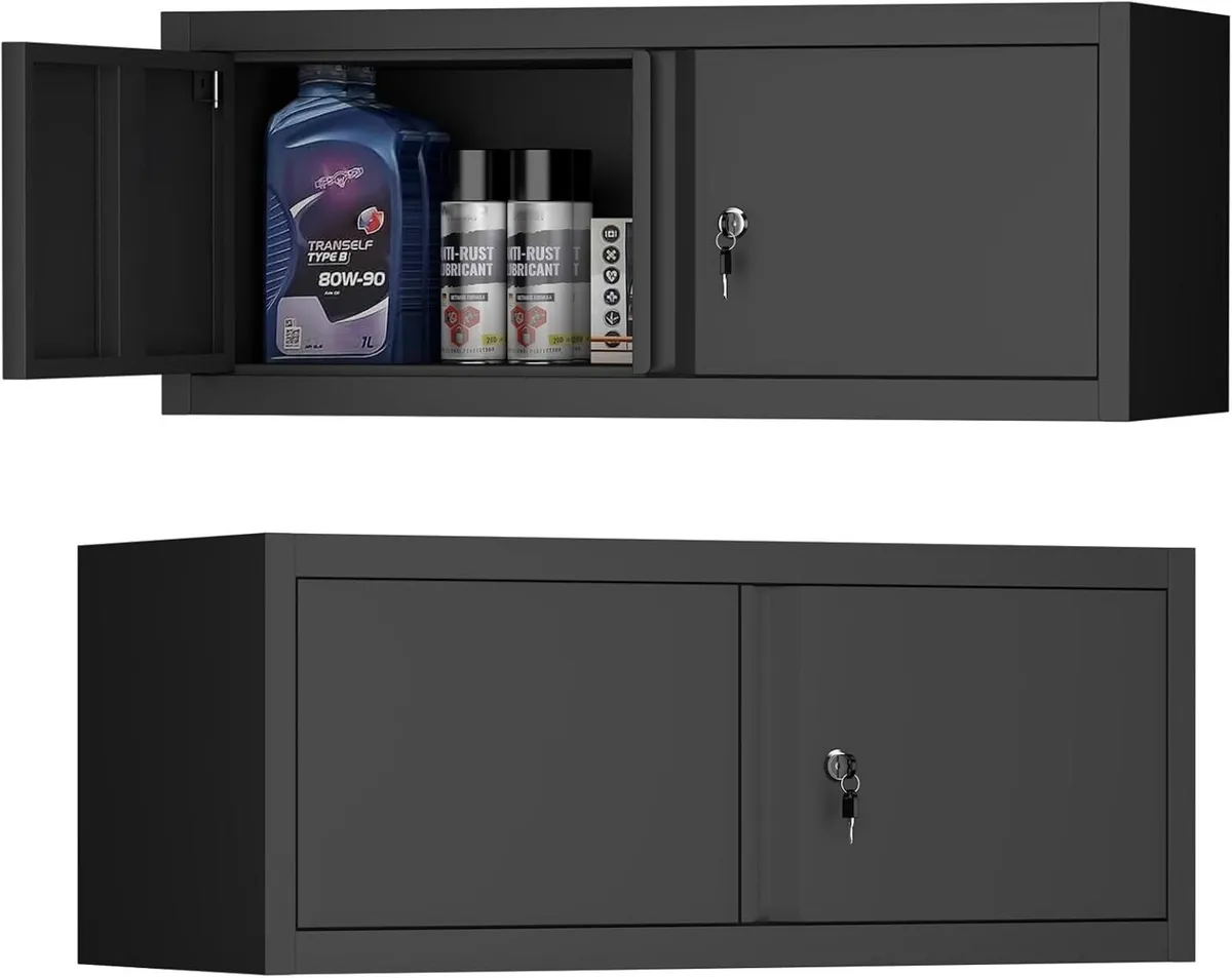 Garage Locking Cabinet 13” H Storage Wall Mounted - Image 1