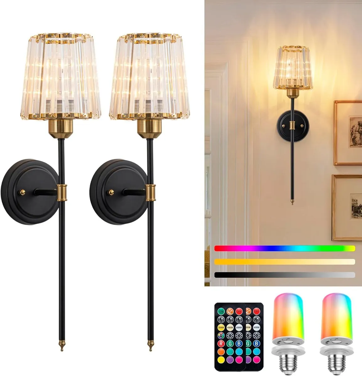 Crystal Rechargeable Wall Sconce Set of Two - Image 1