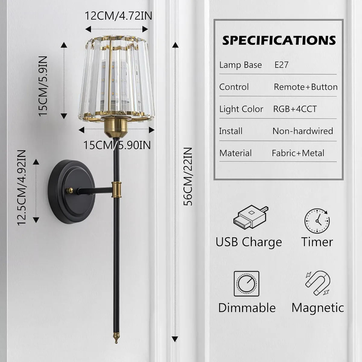 Crystal Rechargeable Wall Sconce Set of Two - Image 2