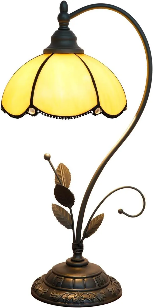 Tiffany Table Lamp Stained Glass Style S Leaves - Image 4