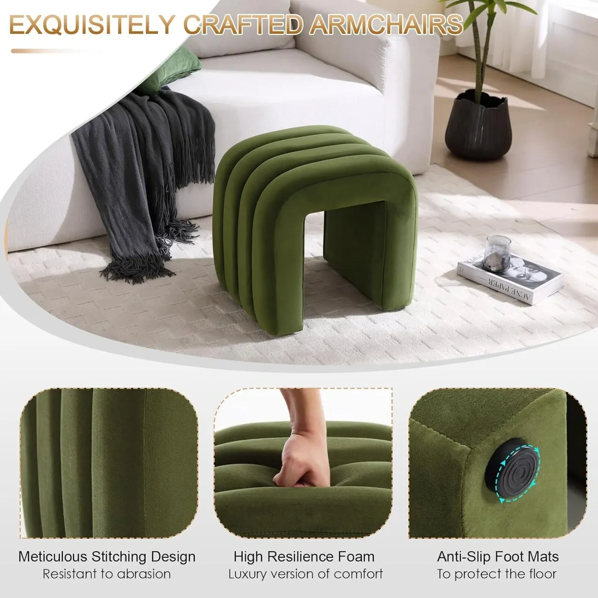 Arched Ottoman Foot Stool U-Shape Pouffe - Image 4