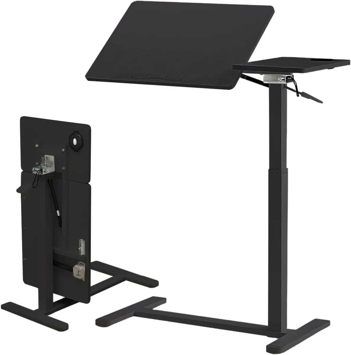 Overbed Table with Wheels Solid Wood Folding - Image 1
