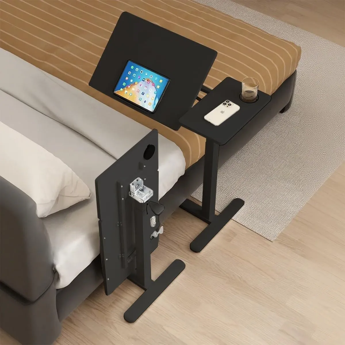 Overbed Table with Wheels Solid Wood Folding - Image 2