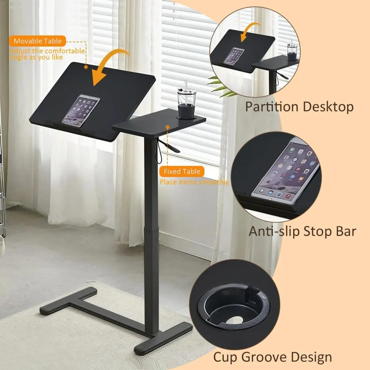 Overbed Table with Wheels Solid Wood Folding - Image 4