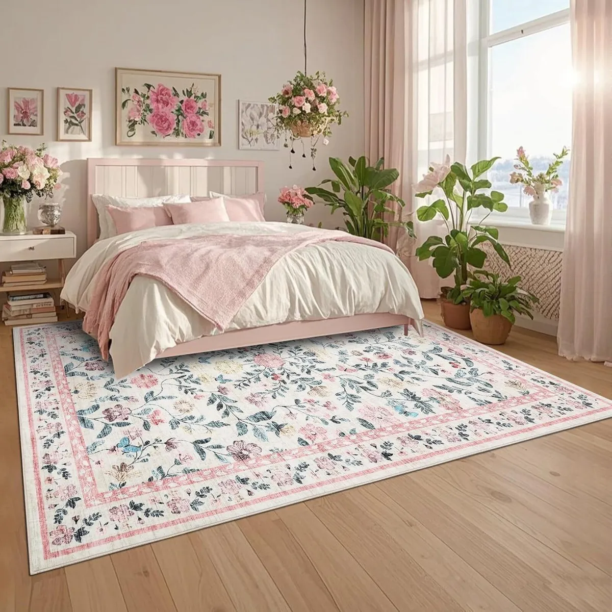 Floral Living Room Rug Washable Low - Image 2