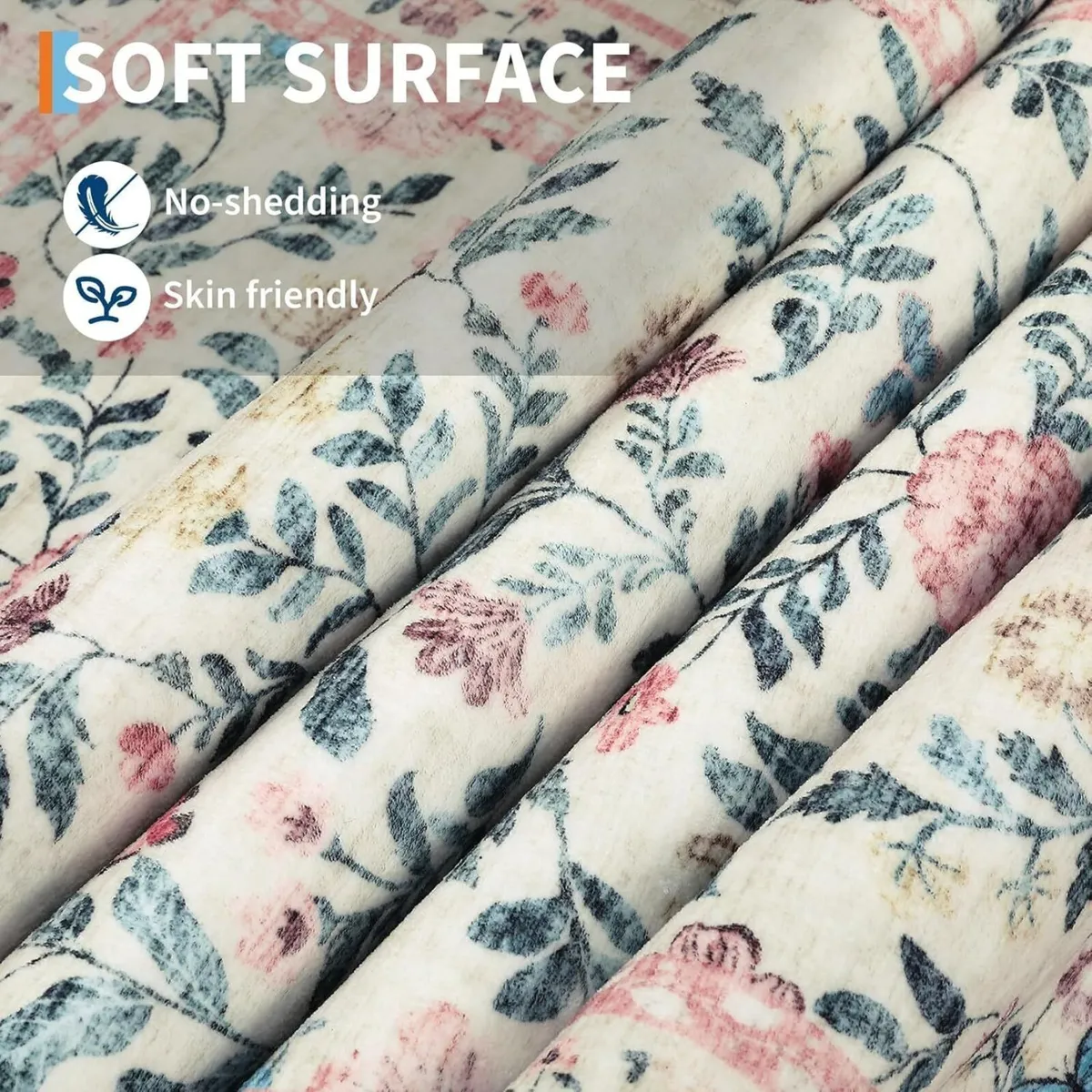 Floral Living Room Rug Washable Low - Image 4