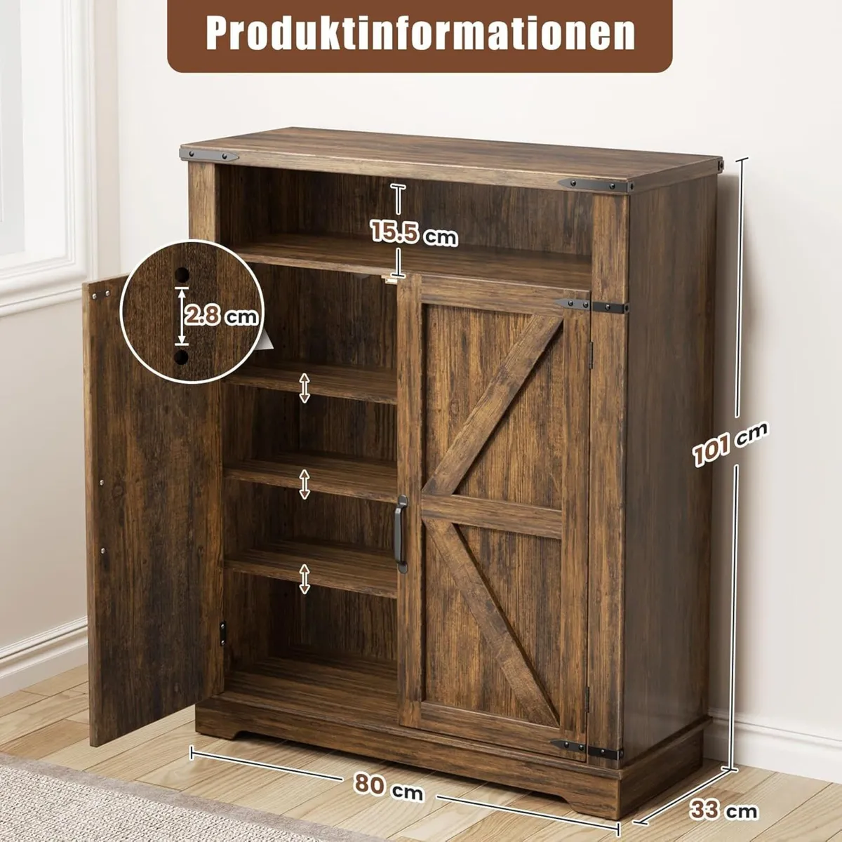 Shoe Cabinet with 2 Doors Farmhouse Style Storage - Image 2