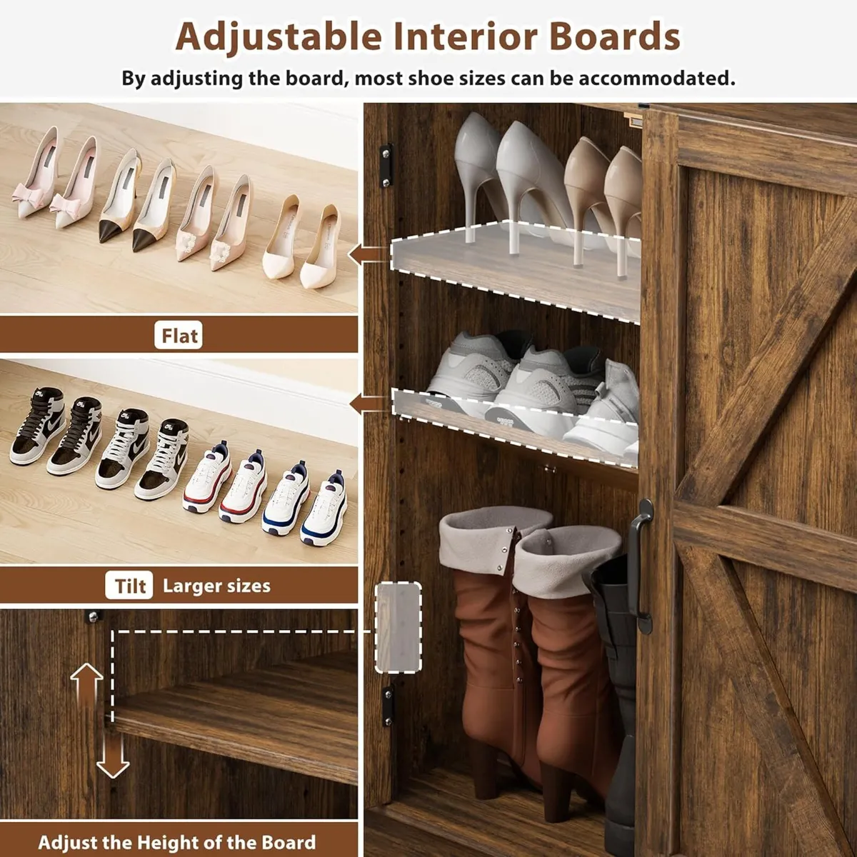 Shoe Cabinet with 2 Doors Farmhouse Style Storage - Image 4
