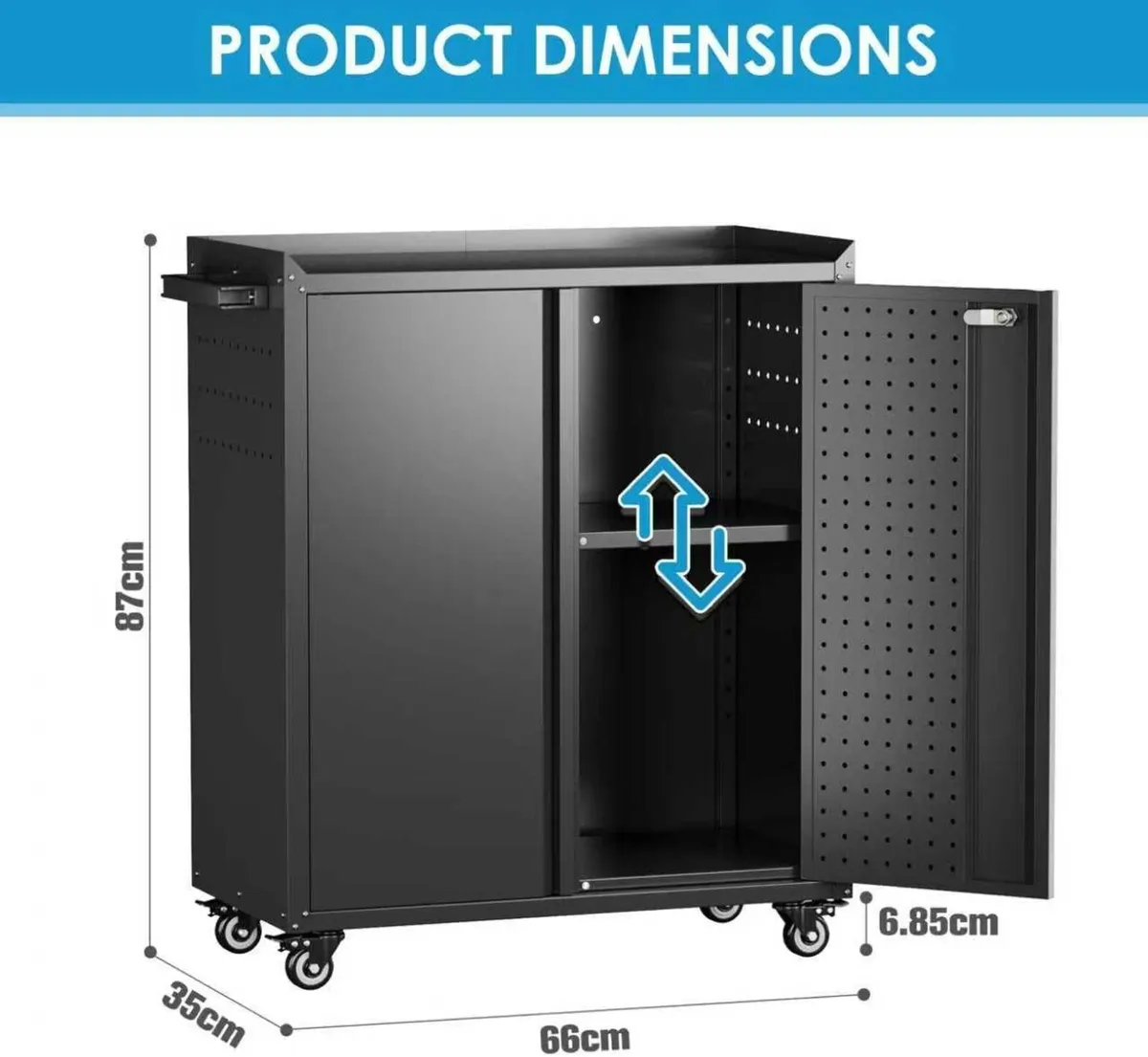 Metal Tool Cabinet with Wheels Pegboard - Image 2