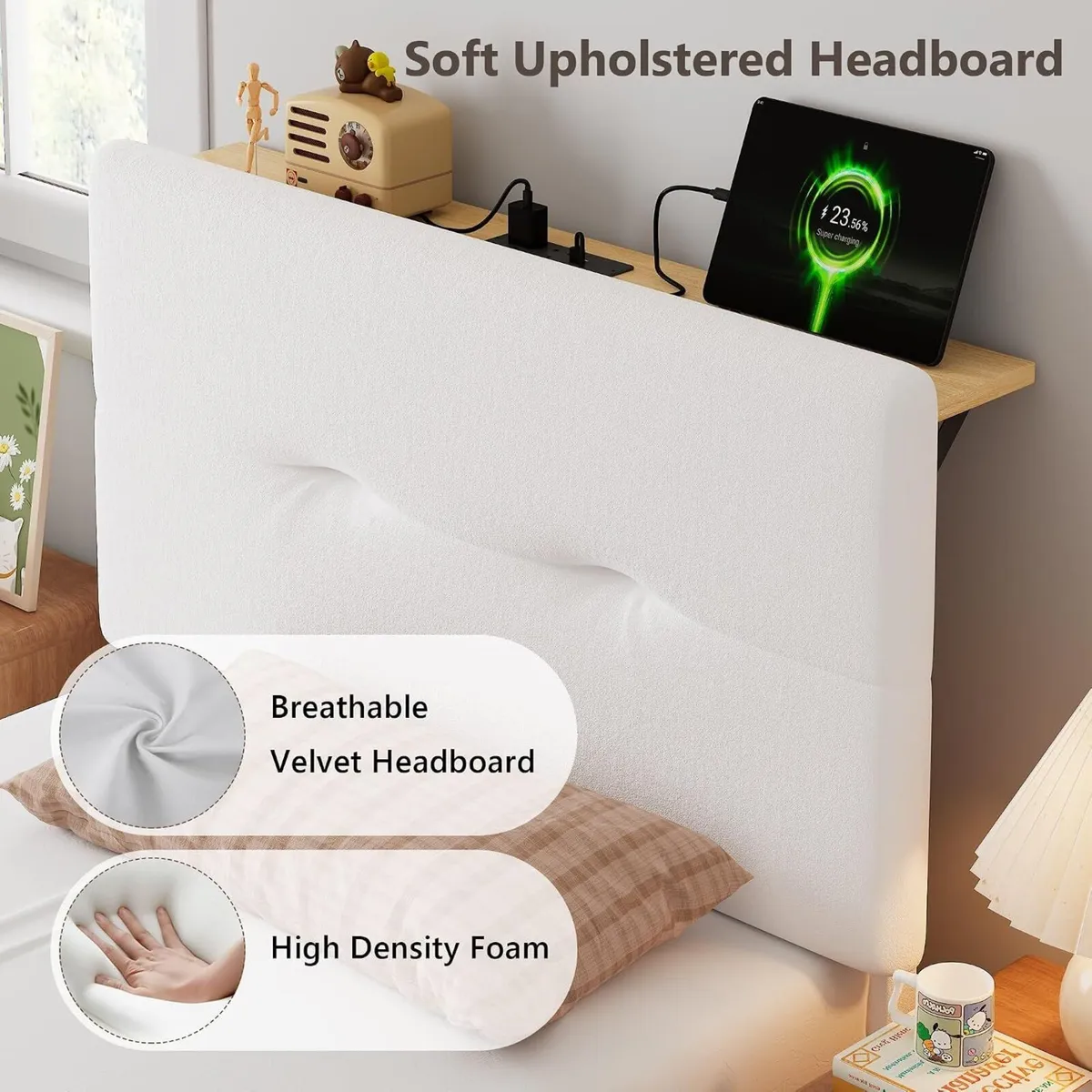 Bed Frame with Charging Station Velvet - Image 4
