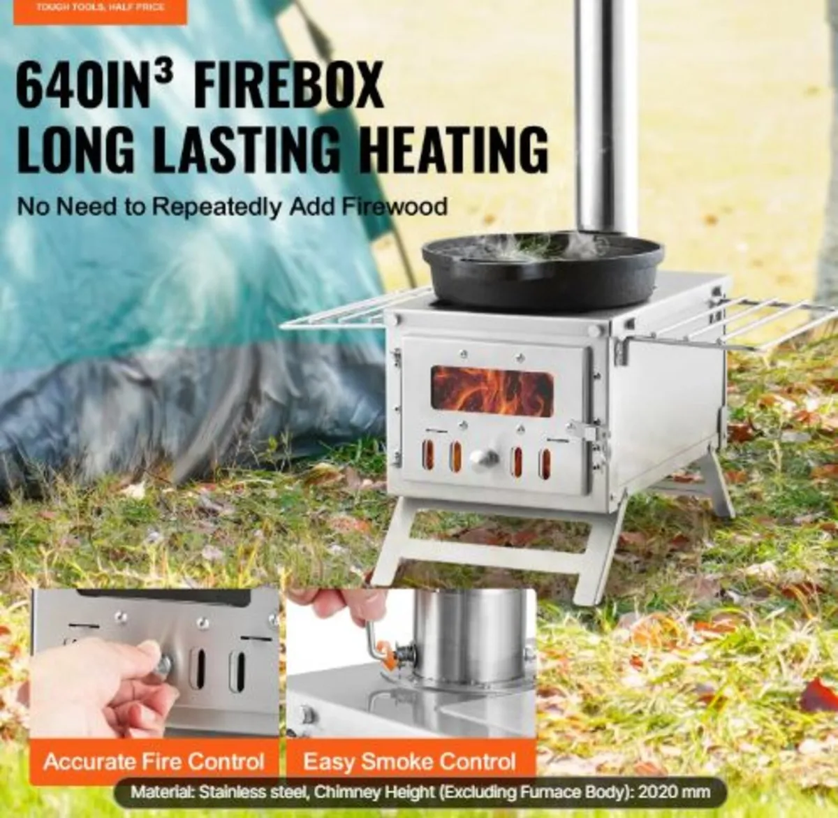 Wood Stove, 203.20 cm,Stainless Steel Camping Tent - Image 2