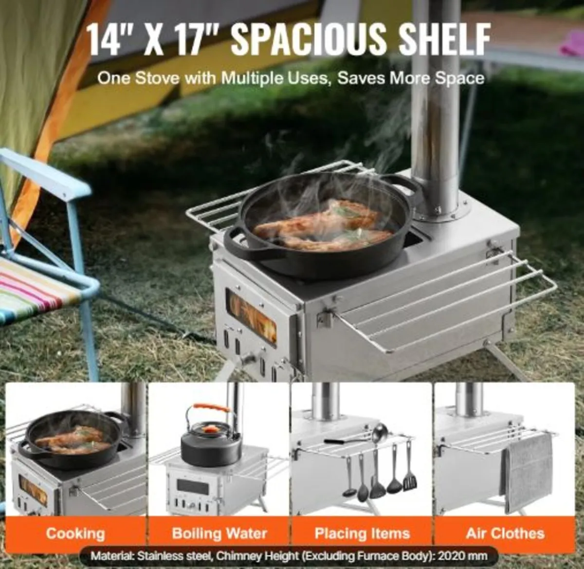 Wood Stove, 203.20 cm,Stainless Steel Camping Tent - Image 3