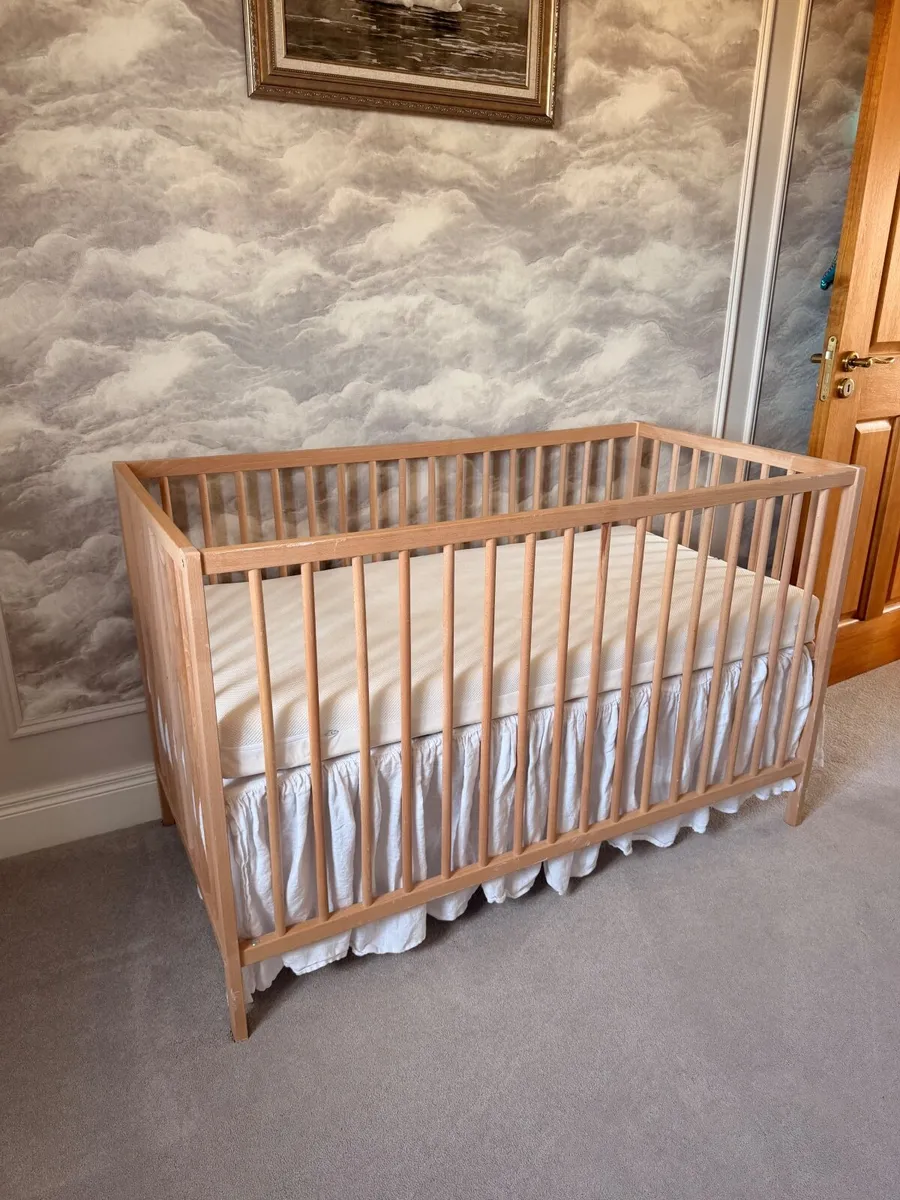 IKEA cot with baby elegance breathe dry mattress - Image 1