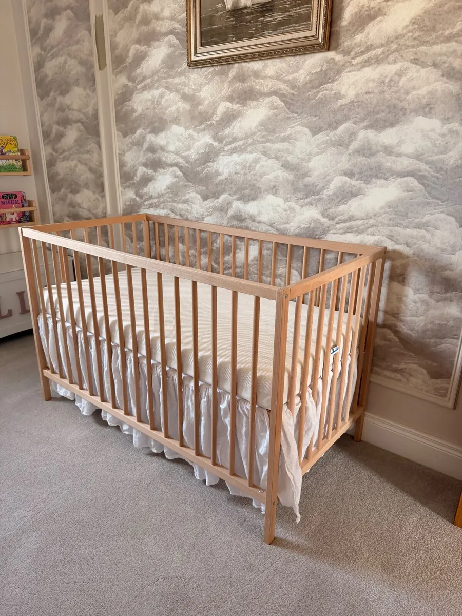 IKEA cot with baby elegance breathe dry mattress - Image 3