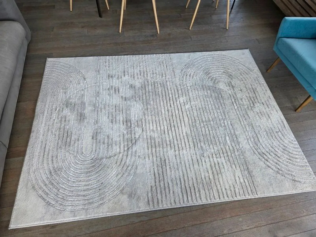 Large Grey Rug, Bedside Table & Stool for sale - Image 1