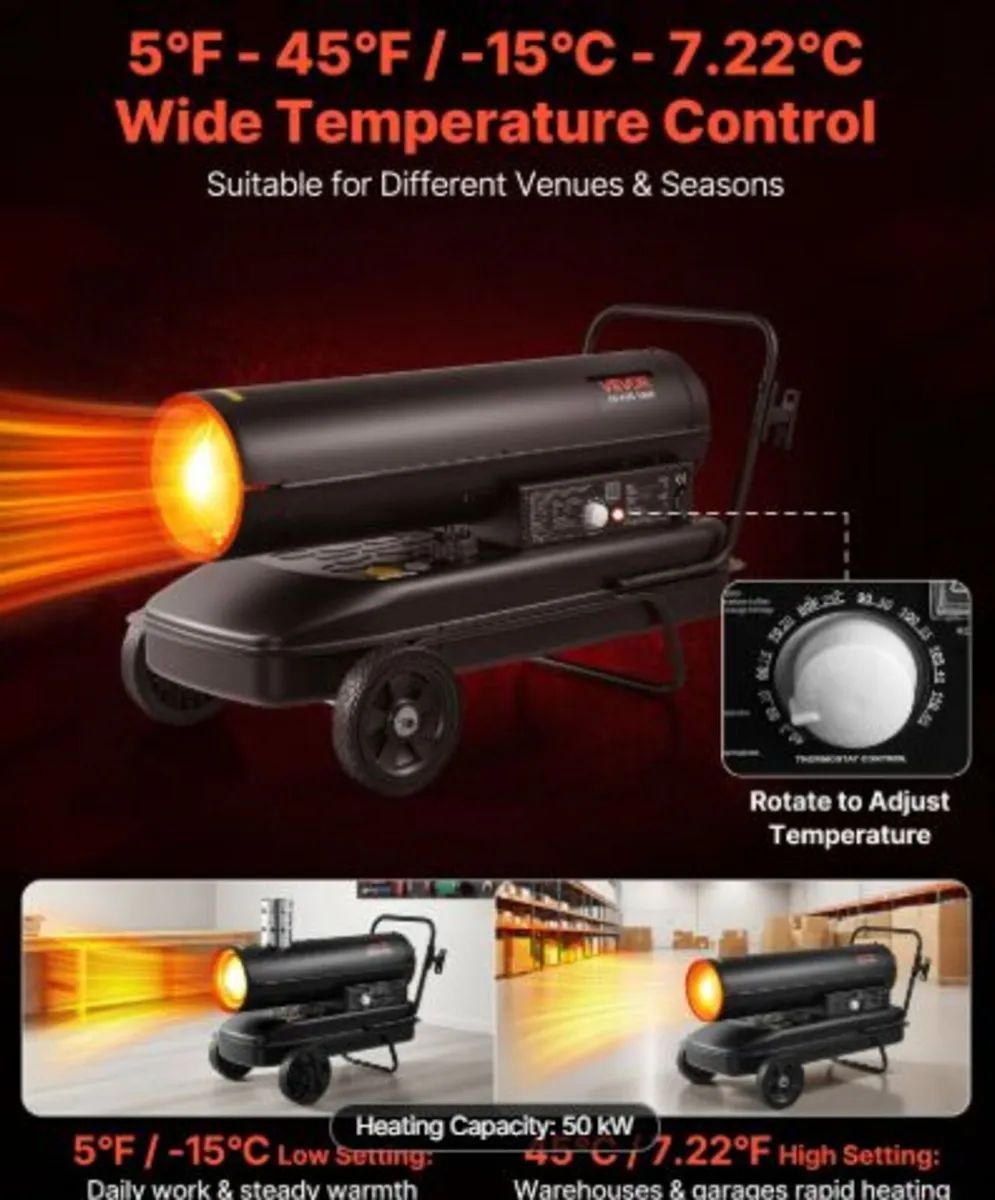 50kW Forced Air Kerosene Diesel Heater, Portable - Image 4