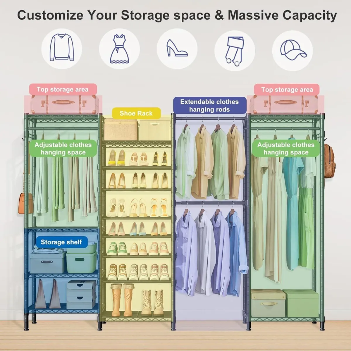 Metal Wardrobe Clothes Rail with Shoe Rack - Image 4