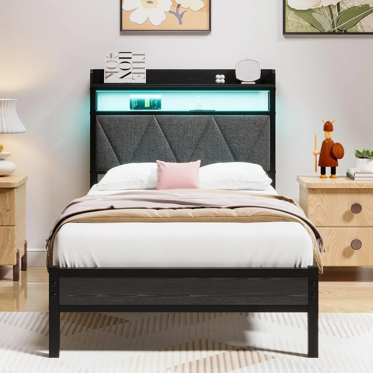 Bed Frame with Upholstered Wooden Storage - Image 1