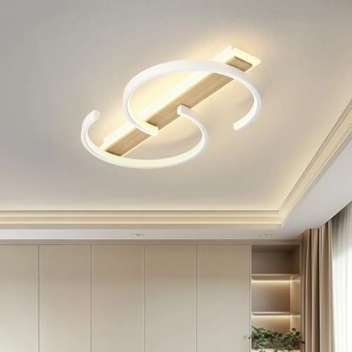 LED Ceiling Light Dimmable Lamp Wood Living Room - Image 1