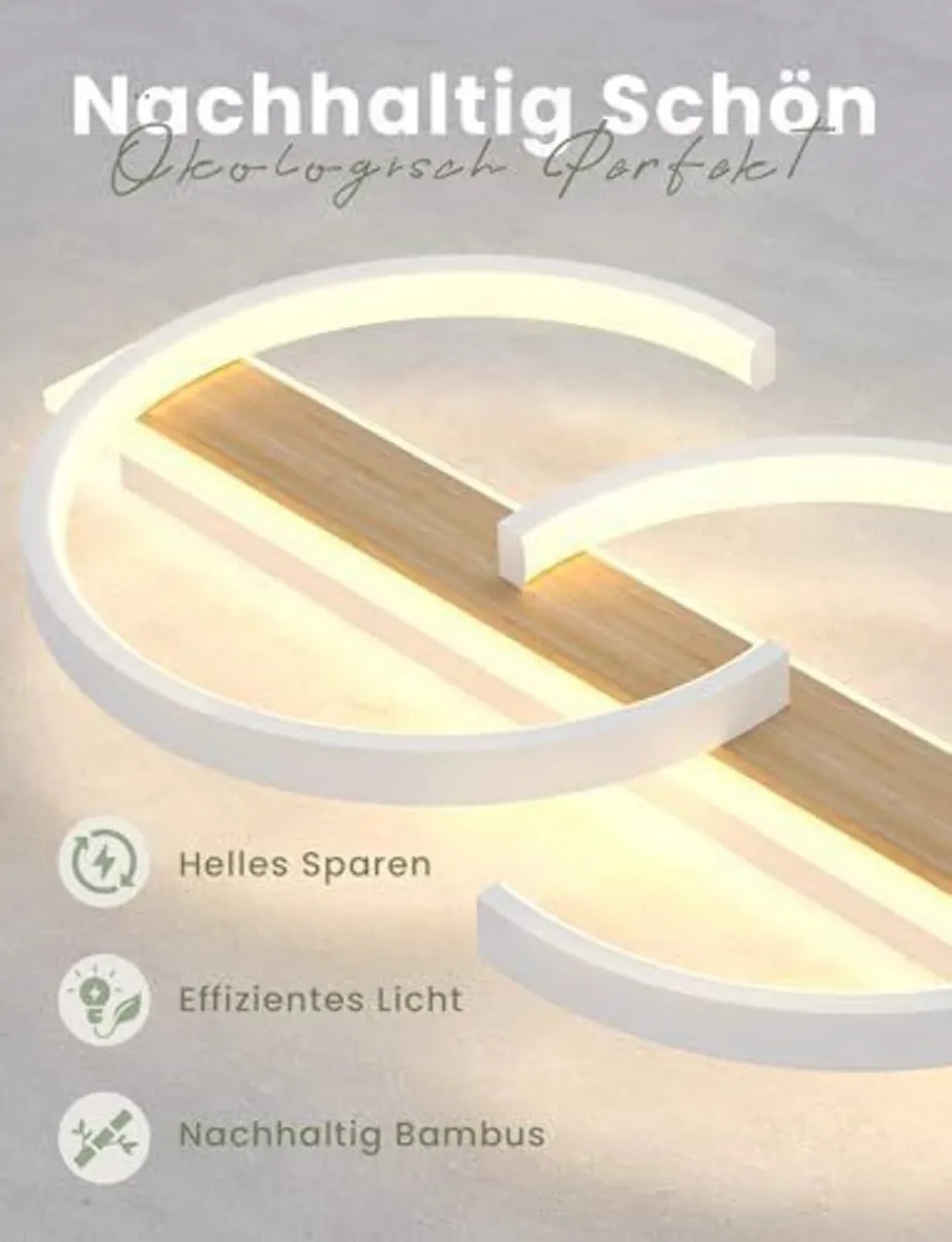 LED Ceiling Light Dimmable Lamp Wood Living Room - Image 3