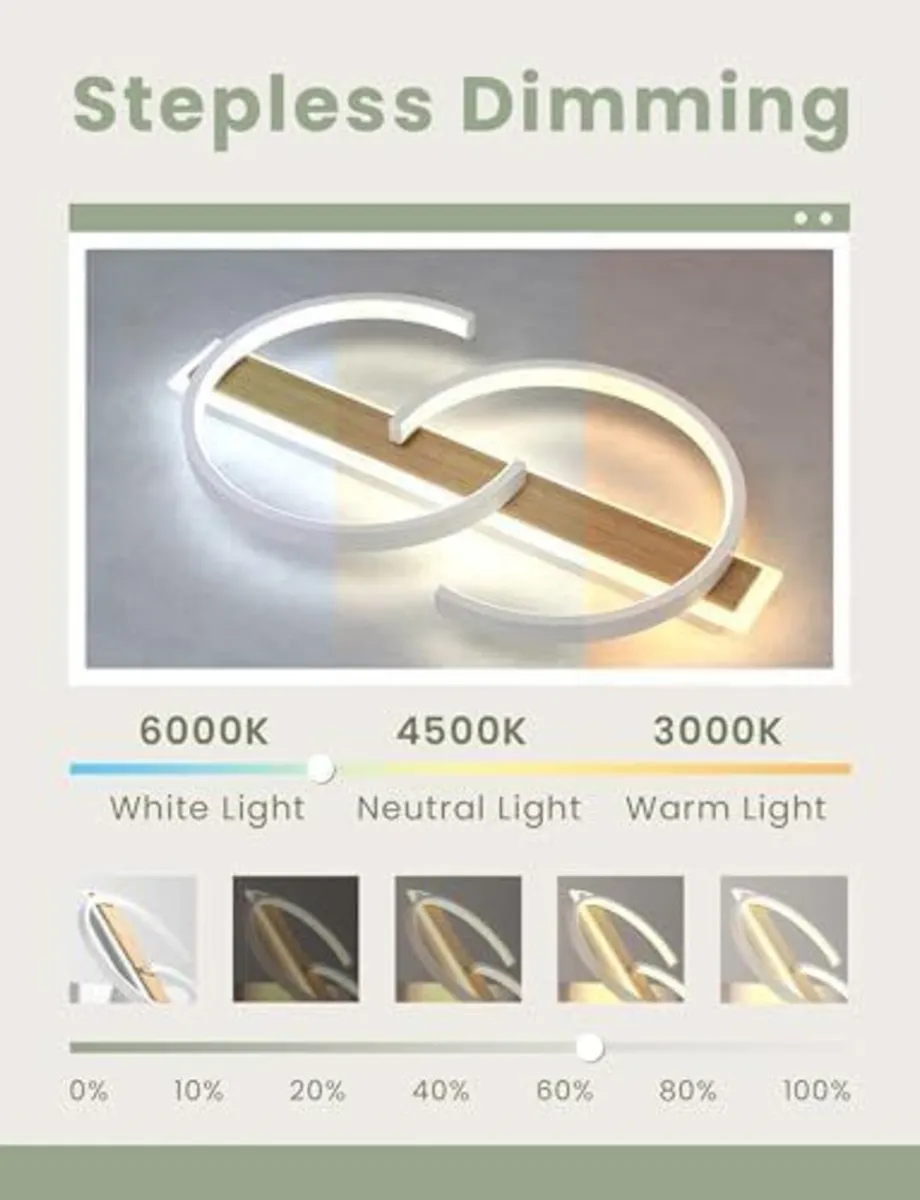 LED Ceiling Light Dimmable Lamp Wood Living Room - Image 4