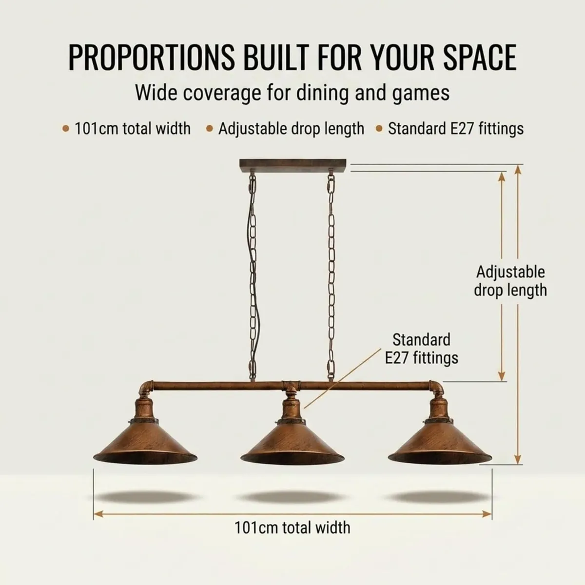 3-Way Vintage Retro Steampunk Pipe Light Bar - Image 2