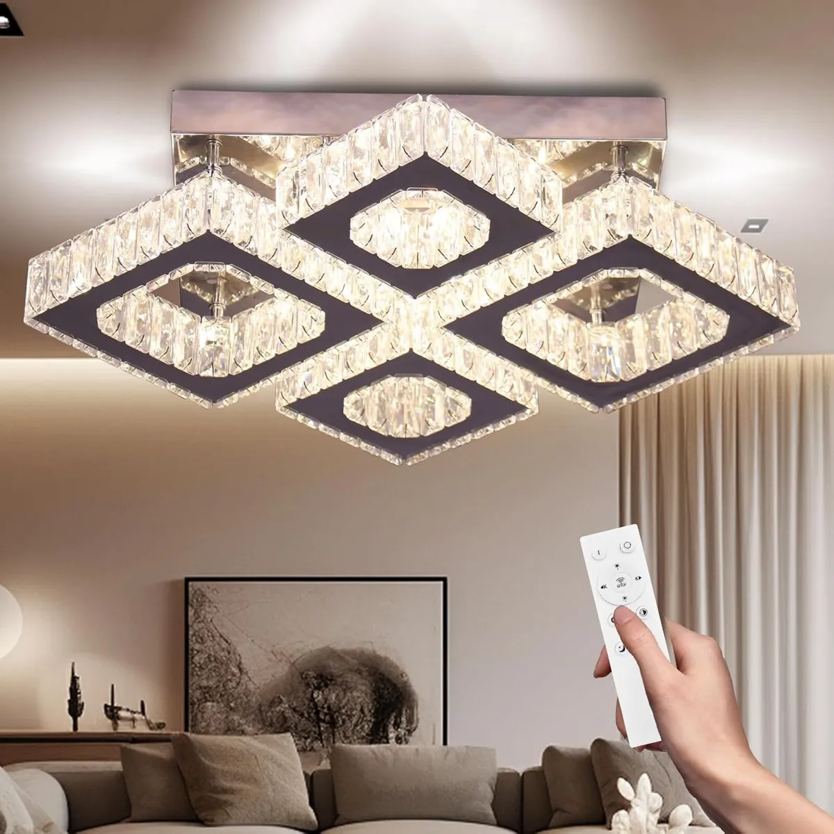 22" Dimmable Square Crystal Ceiling Light LED - Image 1