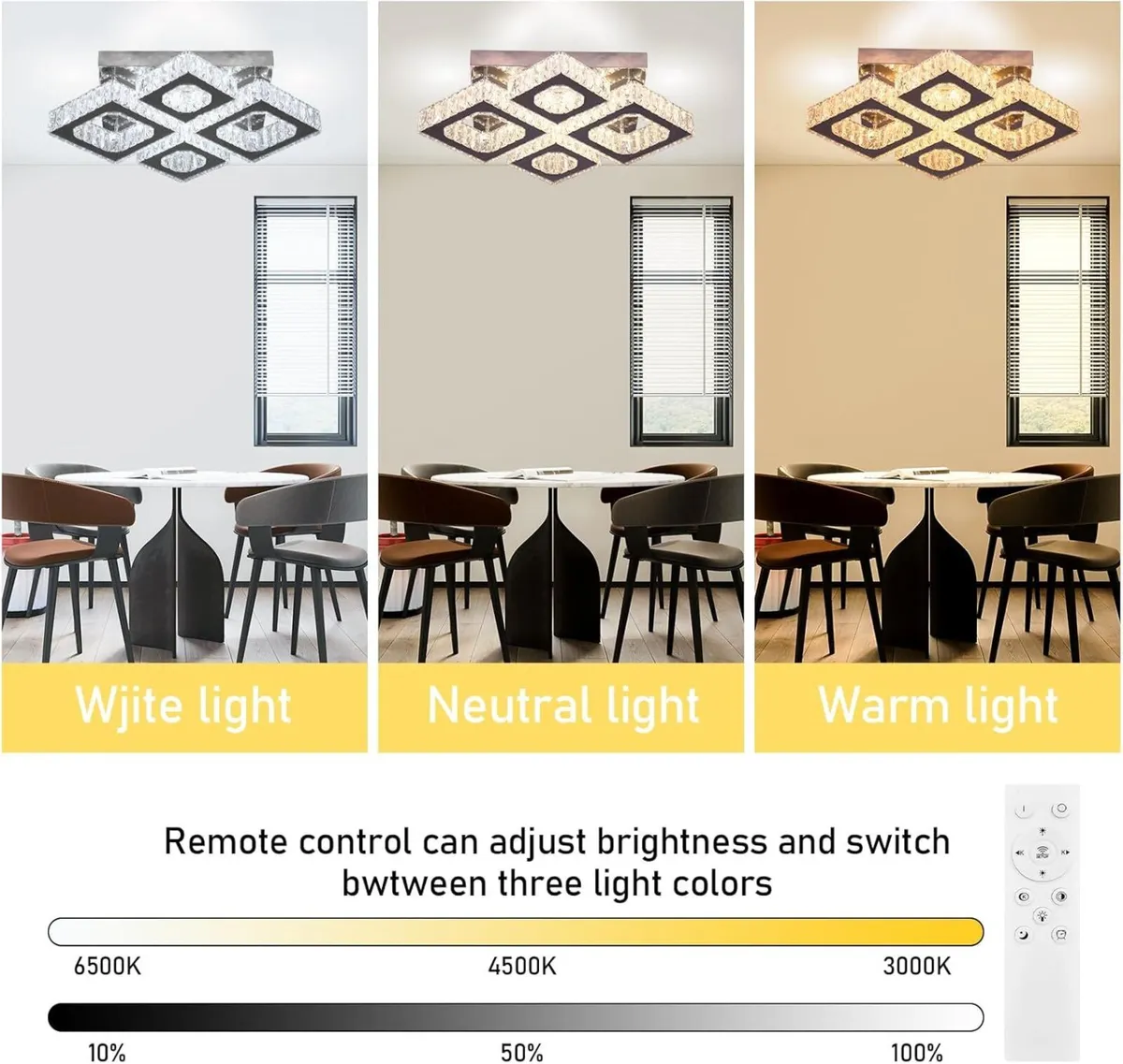 22" Dimmable Square Crystal Ceiling Light LED - Image 3