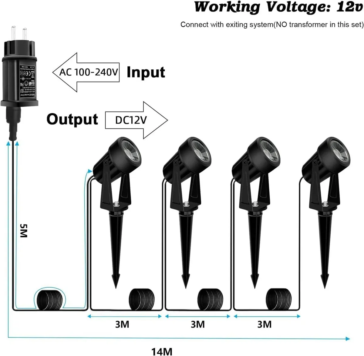 14m Garden Spike Lights Mains 3000K for Pathway - Image 2