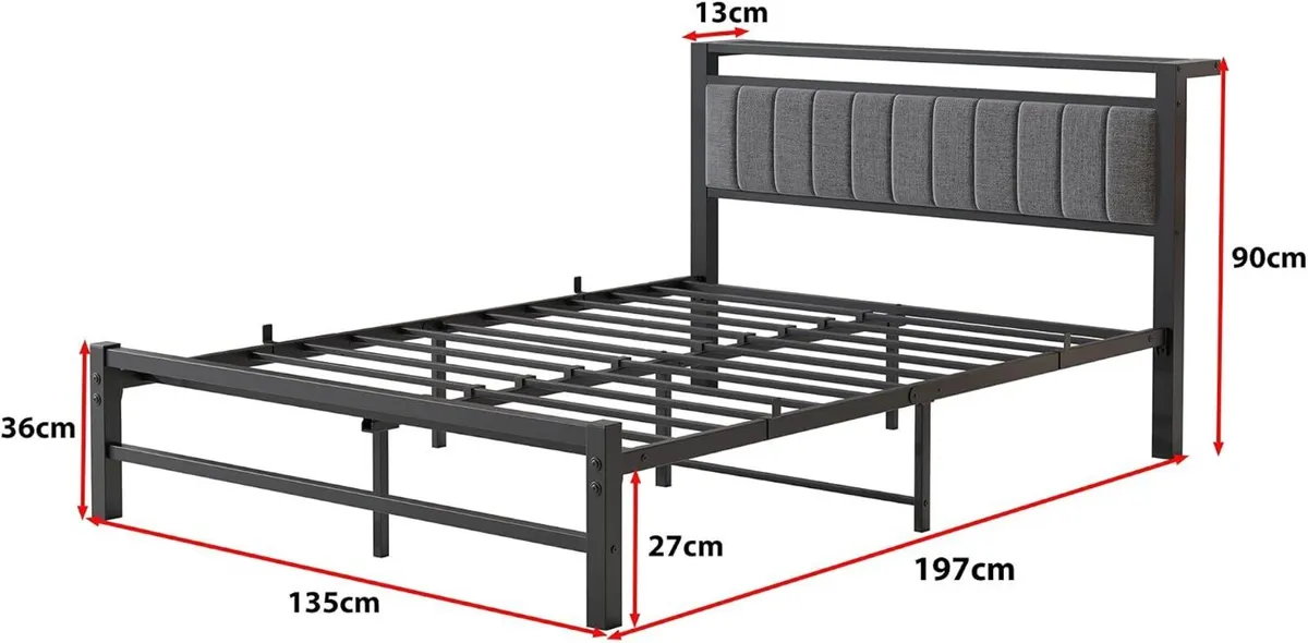 Bed Frame with Storage Headboard Metal - Image 2