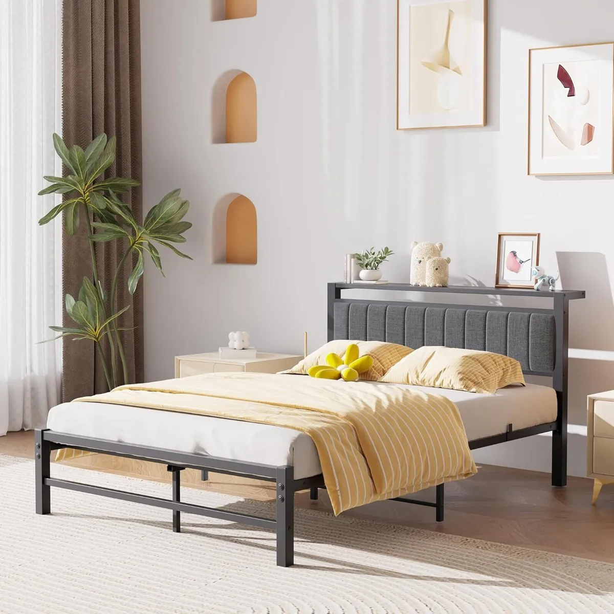 Bed Frame with Storage Headboard Metal - Image 3