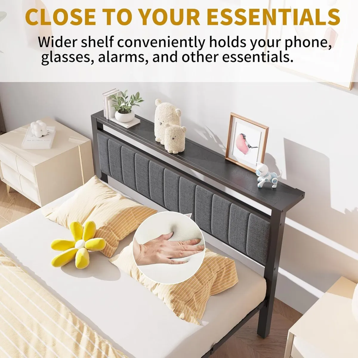 Bed Frame with Storage Headboard Metal - Image 4