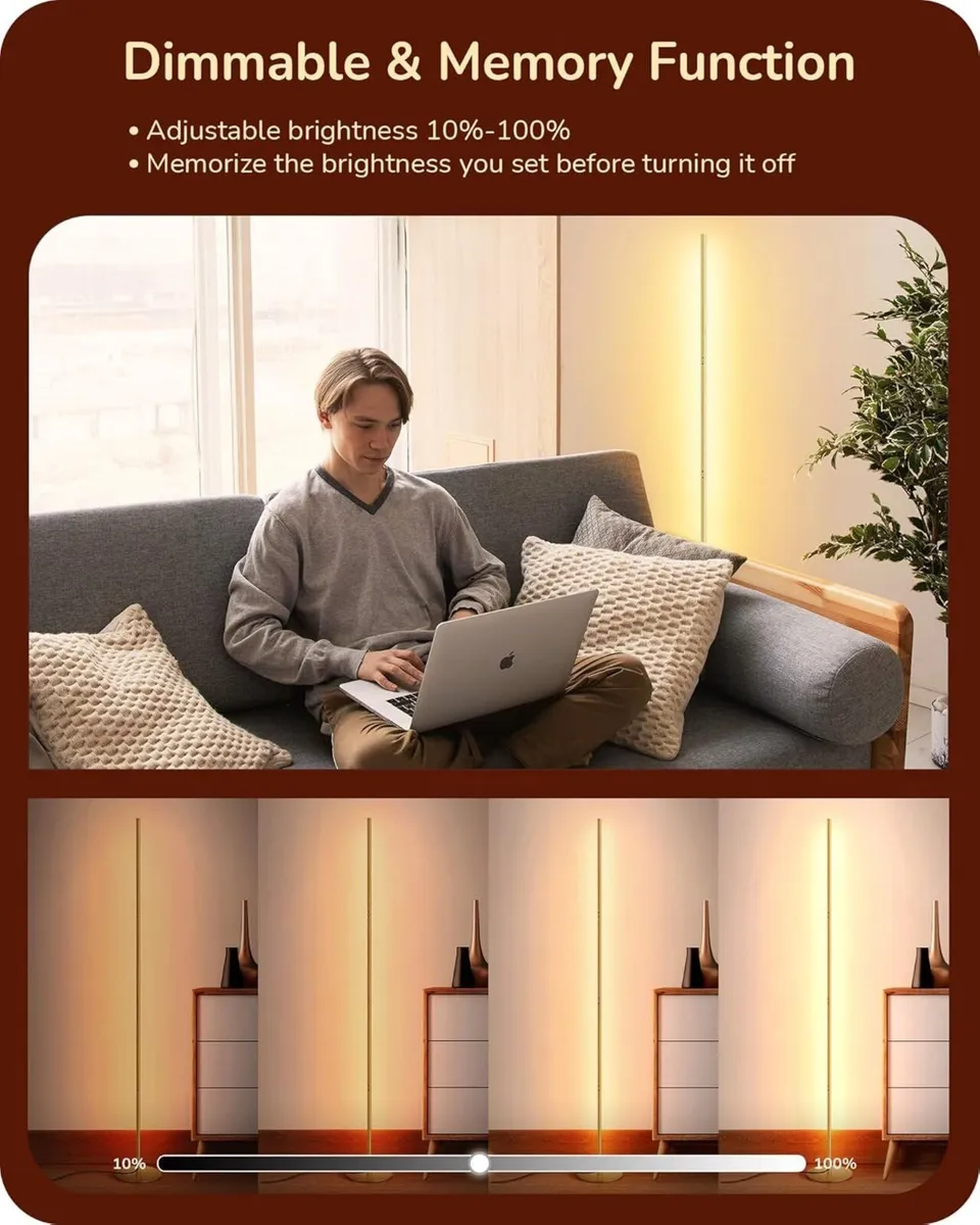 LED Floor Lamp Minimalist Dimmable 3000K Standing - Image 2