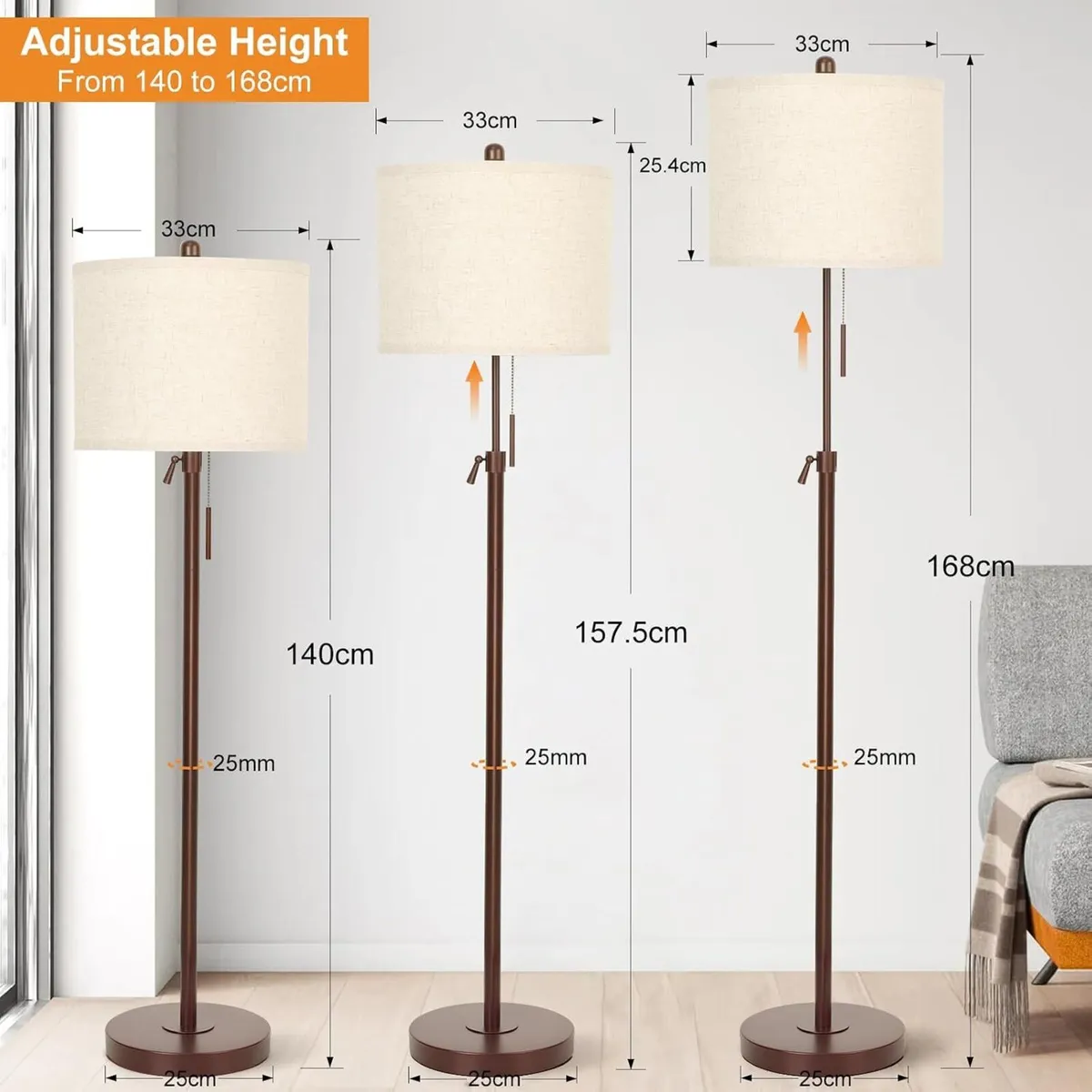 Floor Lamp Modern Tall Standing Adjustable Height - Image 2