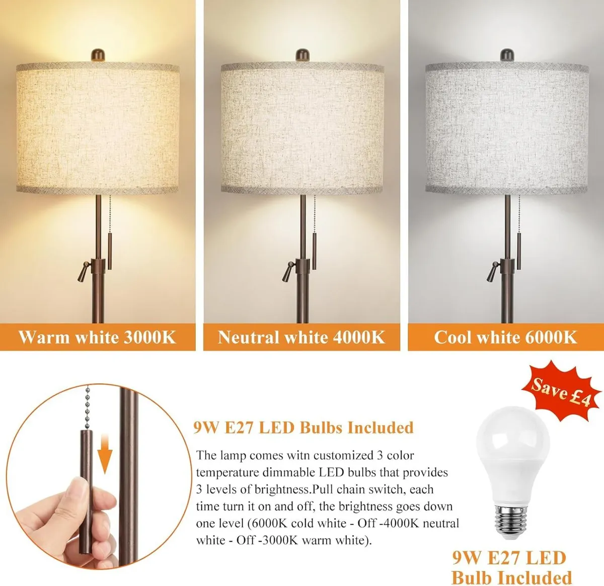 Floor Lamp Modern Tall Standing Adjustable Height - Image 3