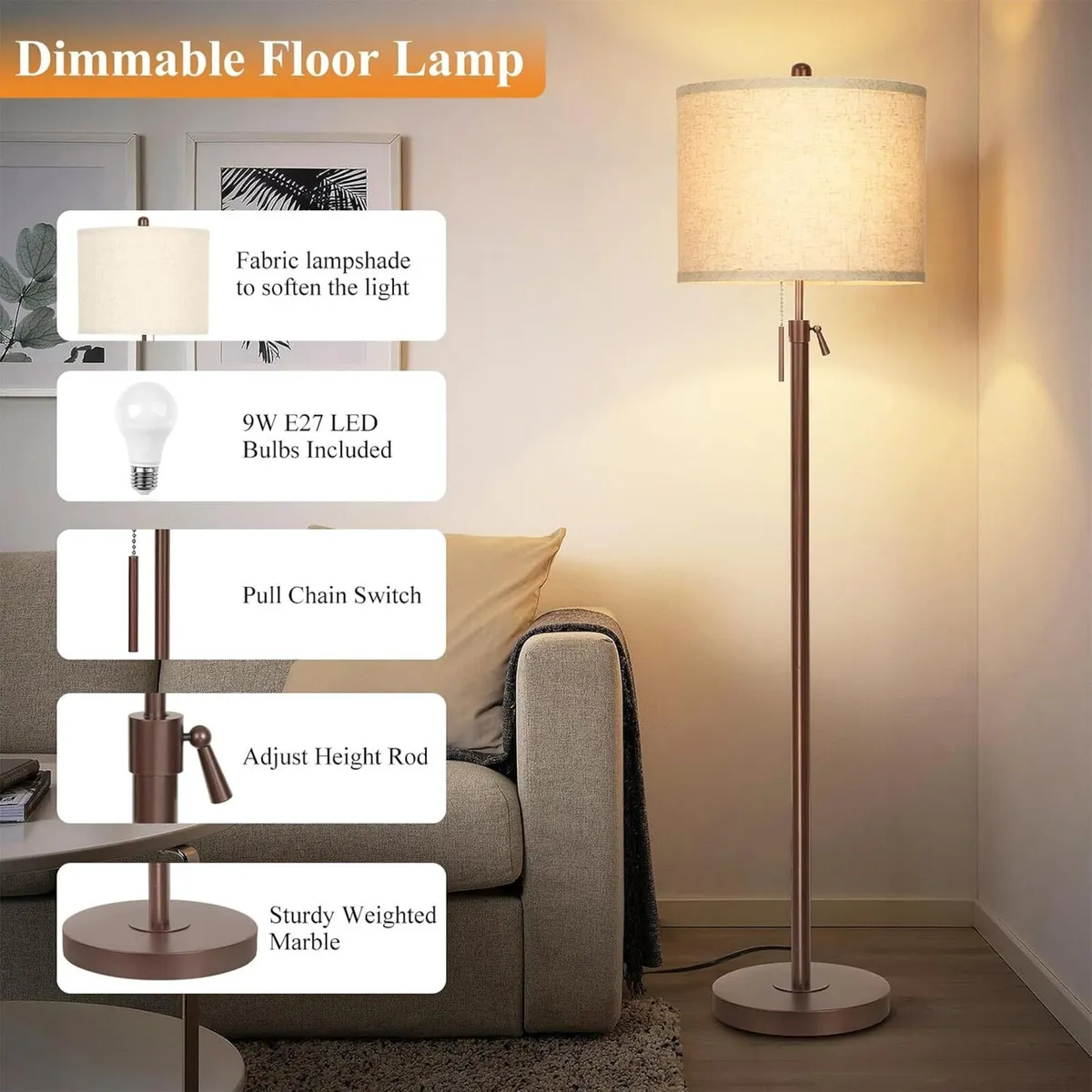 Floor Lamp Modern Tall Standing Adjustable Height - Image 4