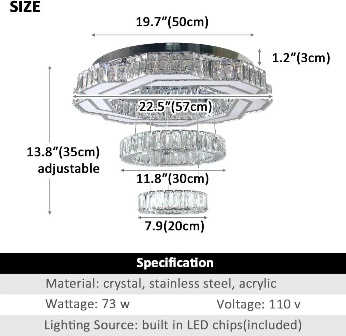 22.5" Flower Crystal Chandelier LED Ceiling Light - Image 4