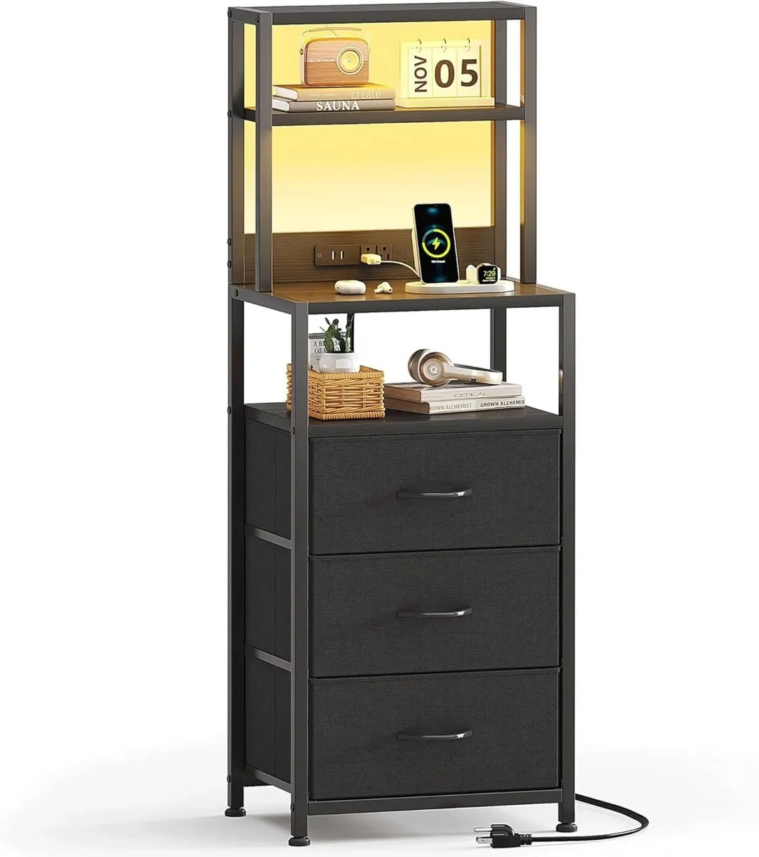 Bedside Table with Charging Station and LED Tall - Image 1
