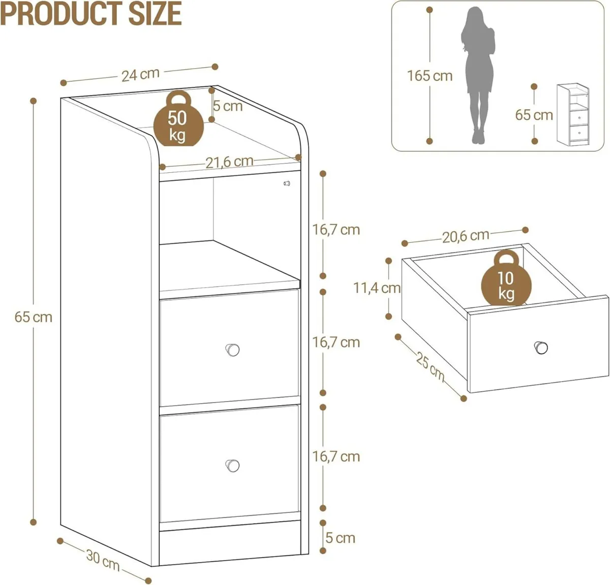 Slim Bedside Tables Side Table with 2 Drawers - Image 3